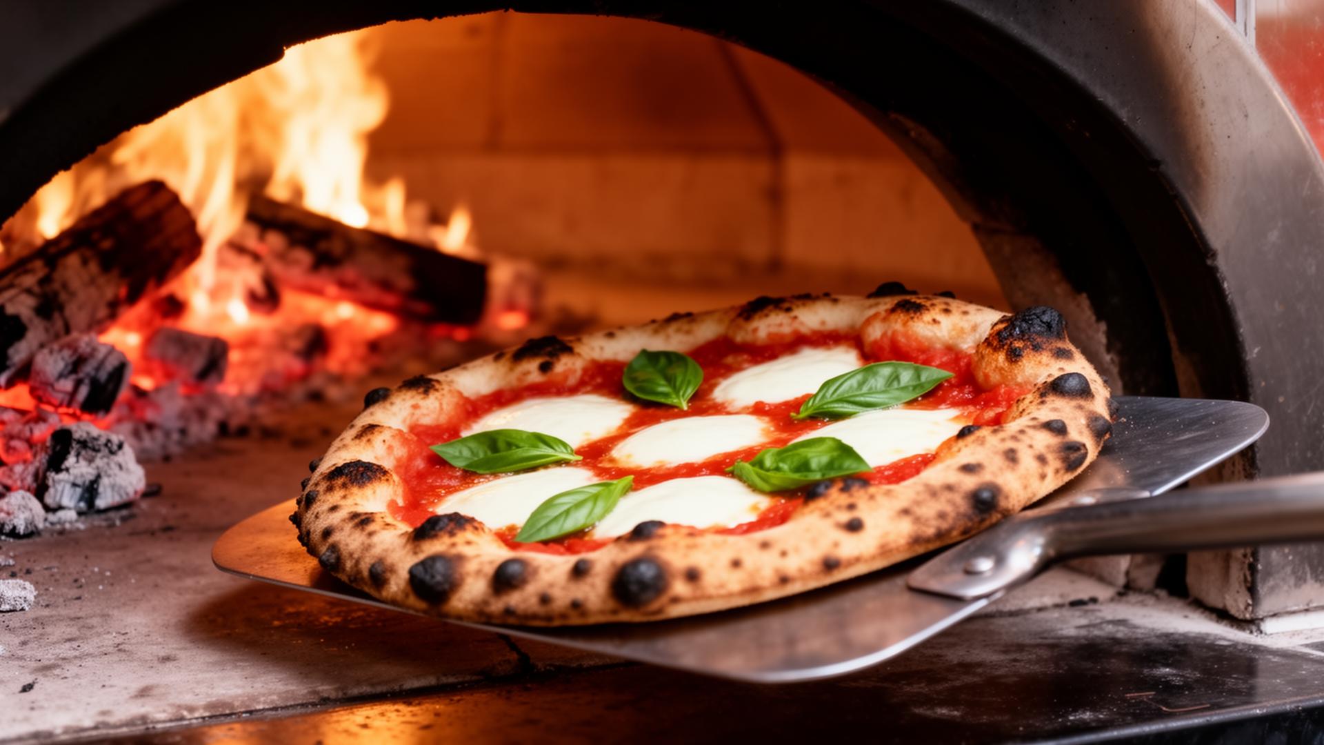 Delicious wood-fired pizza fresh from the oven